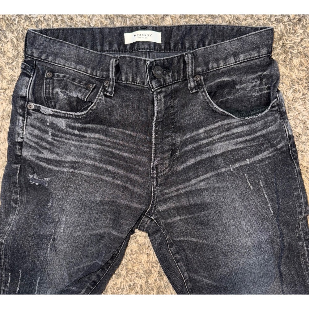Moussy Vintage Skinny Jeans Glendele Black Distressed hem Stretch Denim Size 28